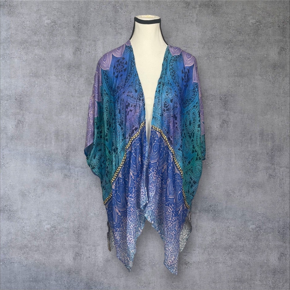 Soft Surroundings Kimono Duster Cover Up Womens OS Handkerchief Hem Boho Beach - Picture 2 of 9